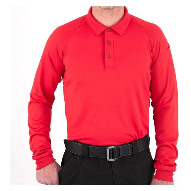 Groveland FD Lieutenant First Tactical Men's L/S Performance Polo - Red (111503)