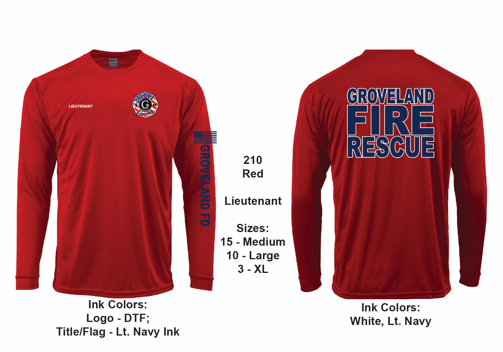 Groveland FD T-Shirt Lieutenant Short/Long Sleeve Red (G200 & G210)