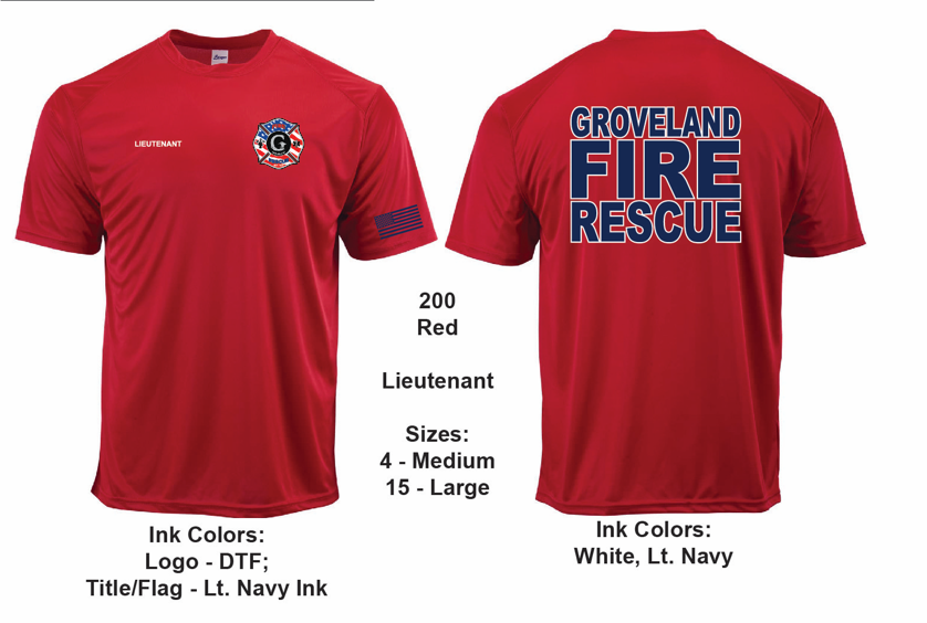Groveland FD T-Shirt Lieutenant Short/Long Sleeve Red (G200 & G210)