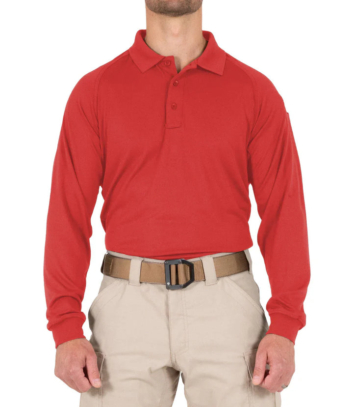 Groveland FD Lieutenant First Tactical Men's L/S Performance Polo - Red (111503)